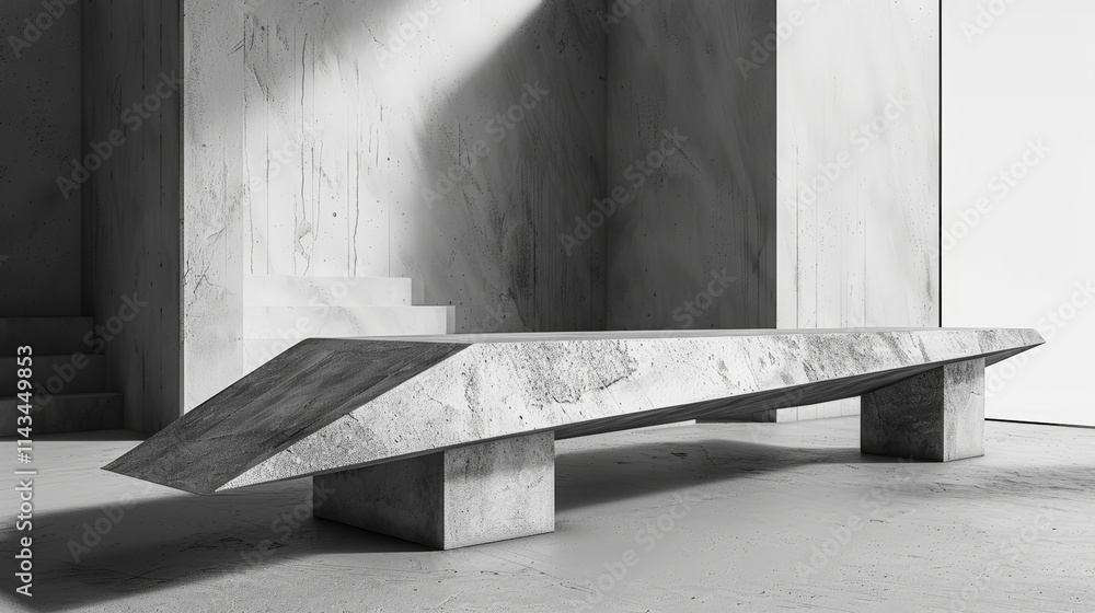 Abstract Concrete Bench in Minimalist Modern Architectural Space. Abstract Concrete Bench in Minimalist Modern Architectural Space.