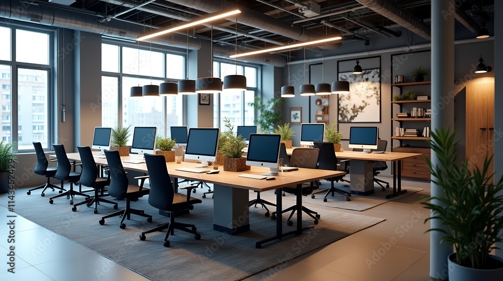 An innovative workspace featuring modern gadgets and ergonomic furniture. An innovative workspace featuring modern gadgets and ergonomic furniture.