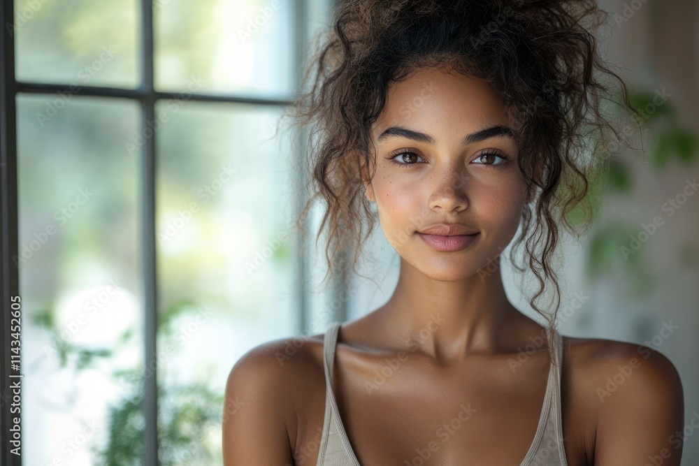 Happy Smiling Mixed Race Woman in Casual Office Setting Happy Smiling Mixed Race Woman in Casual Office Setting