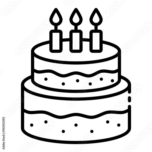 Birthday cake with candle outline icon for birthday celebrations