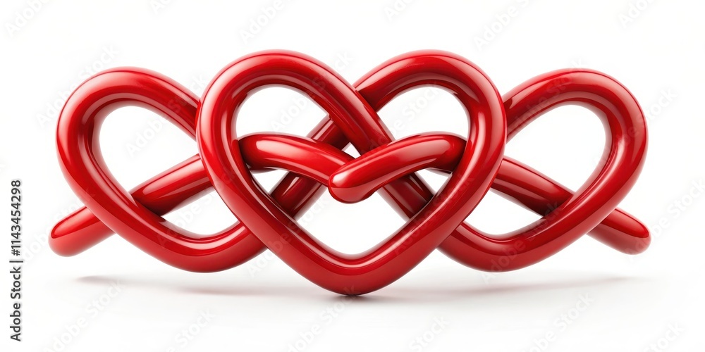 Interconnected red heart symbols forming a bond, crimson love knot, heart entwined Interconnected red heart symbols forming a bond, crimson love knot, heart entwined