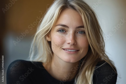 Portrait of a happy senior woman with grey hair making a video call smiling at the camera in a casual setting