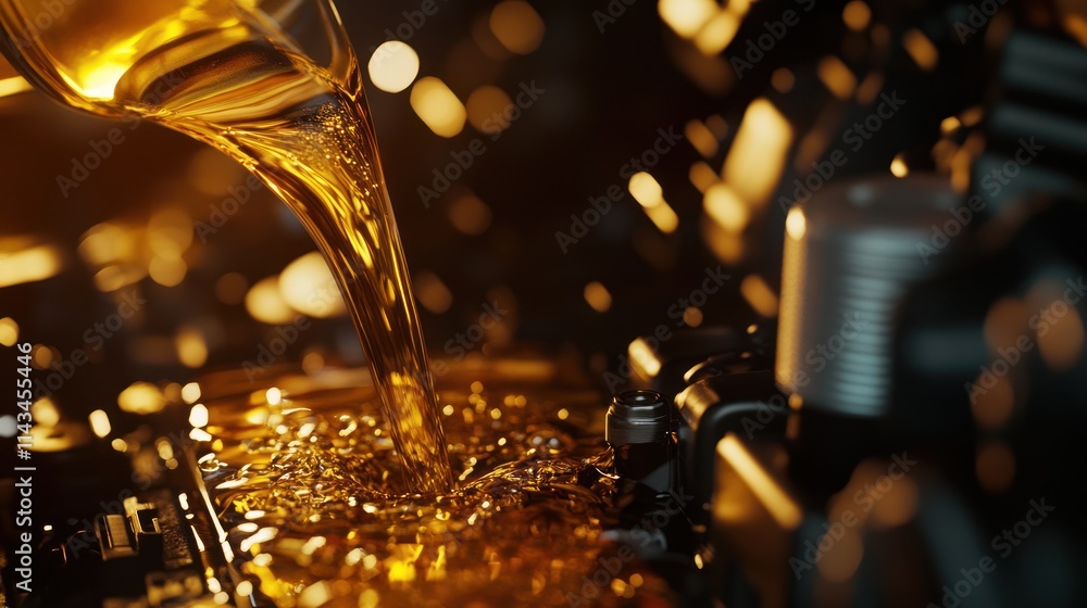Golden Engine Oil Pouring: Automotive Fluid Mechanics Golden Engine Oil Pouring: Automotive Fluid Mechanics