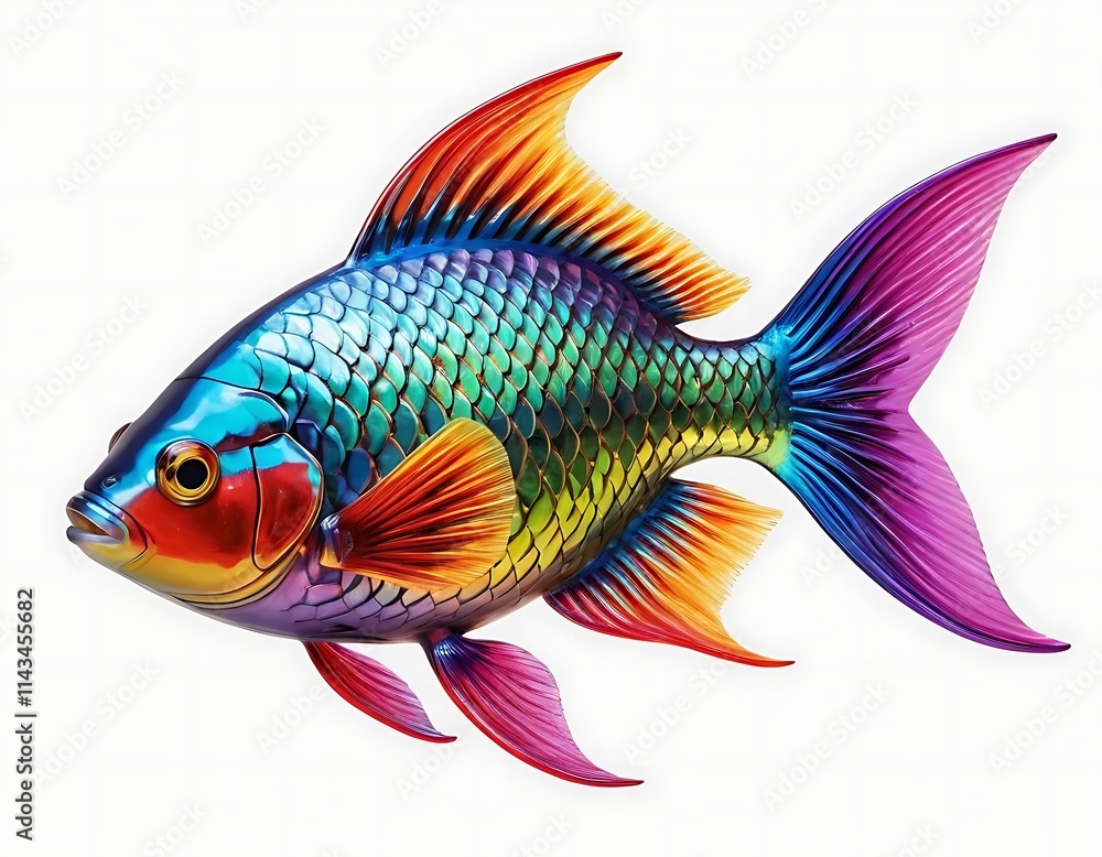 Fototapeta premium Vibrant Rainbow Fish: Photorealistic Marine Life with Iridescent Scales. generated by ai. 
