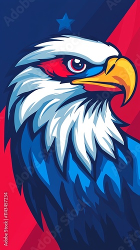 A stylized eagle illustration featuring vibrant red, white, and blue colors. photo