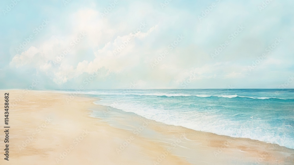Serene Coastal Scenery: A Pastel Beach Painting Serene Coastal Scenery: A Pastel Beach Painting