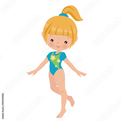 Cute little girl gymnast vector cartoon illustration