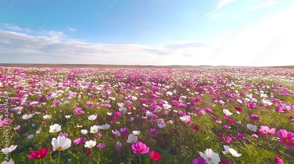 Vibrant Cosmos Flowers Bloom In A Vast Field Vibrant Cosmos Flowers Bloom In A Vast Field