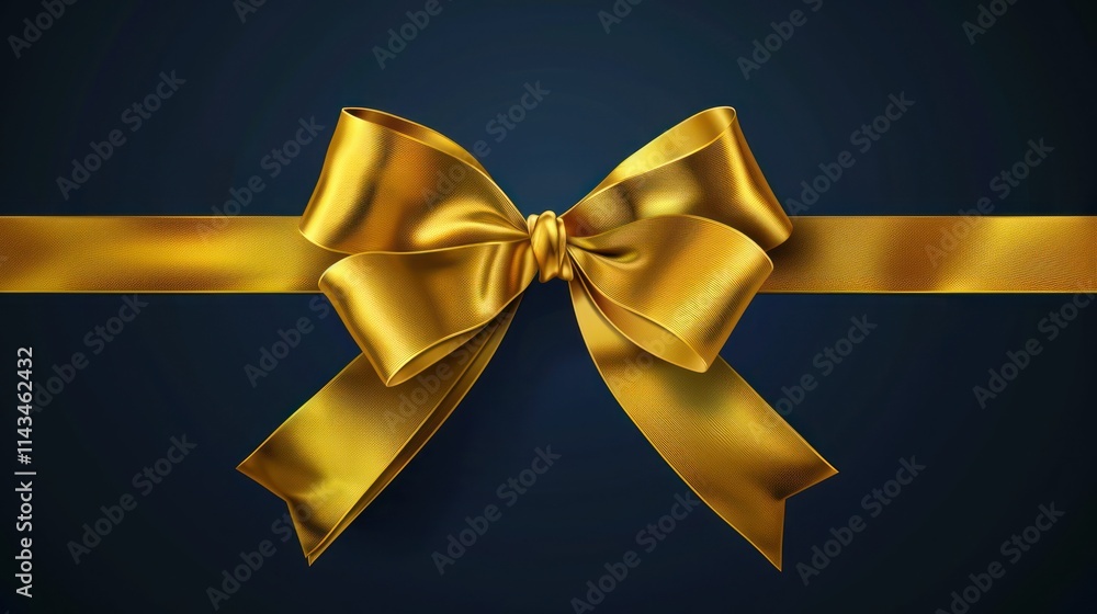 Decorative gold long ribbon isolated on dark blue background, AI generated image Decorative gold long ribbon isolated on dark blue background, AI generated image