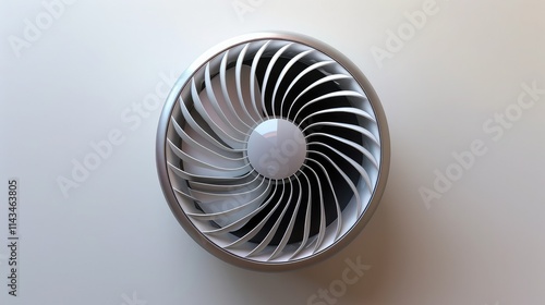 A sleek, modern tiny fan with a minimalist, silver design, isolated on a white background, top view photo