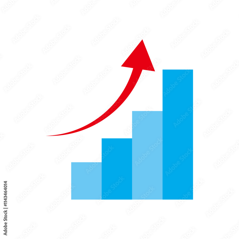 上昇するグラフ 青い棒グラフと赤い矢印
Rising graph Blue bar graph and red arrow 上昇するグラフ 青い棒グラフと赤い矢印
Rising graph Blue bar graph and red arrow