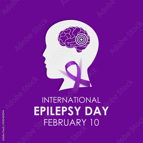 International Epilepsy Day observed every year on  2nd Monday of February. Health banner, Human head, stethoscope with Brain. Vector illustration of background.