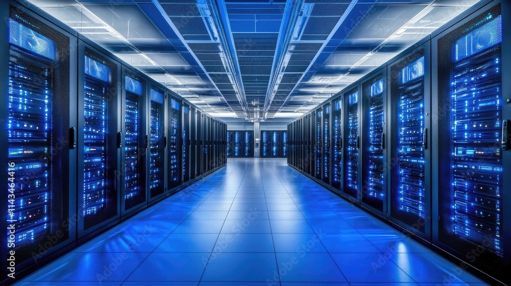 An illustration of a data center with rows of servers illuminated in cool tones, emphasizing the scale and importance of cloud infrastructure in modern business. An illustration of a data center with rows of servers illuminated in cool tones, emphasizing the scale and importance of cloud infrastructure in modern business.