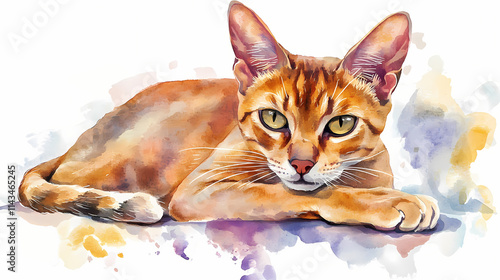 Cute isloated watercolor cat breed clipart of abyssinian cat. Abyssinian. Illustration photo