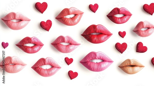 Wallpaper Mural Pink and red kiss marks scattered on a white surface, perfect for Valentine's Day designs. Torontodigital.ca