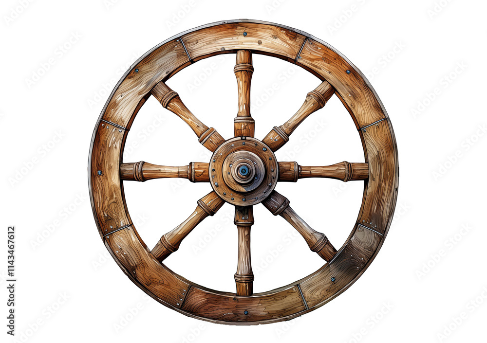 Old wooden cartwheel isolated on a transparent or white background. Old wooden cartwheel isolated on a transparent or white background.