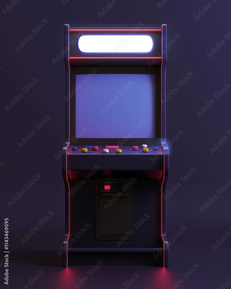 Arcade Cabinet with Blank Screen on Purple Background Arcade Cabinet with Blank Screen on Purple Background