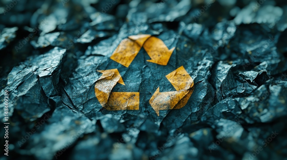 Recycling Symbol Surrounded by Crumpled Paper and Cardboard for Sustainable Environmental Awareness Recycling Symbol Surrounded by Crumpled Paper and Cardboard for Sustainable Environmental Awareness