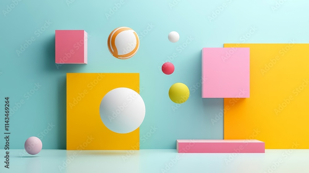 Vibrant Geometric Composition with Colorful Shapes and Abstract Elements for Creative Design Use Vibrant Geometric Composition with Colorful Shapes and Abstract Elements for Creative Design Use