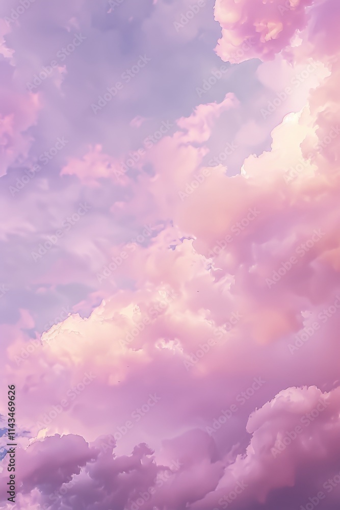 Fototapeta premium Dreamy Pastel Sky with Fluffy Pink Clouds