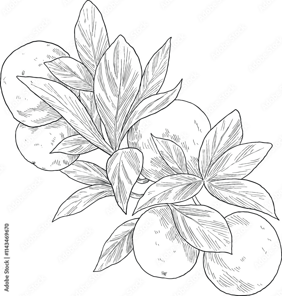 Orange fruit botanical sketch illustration Orange fruit botanical sketch illustration