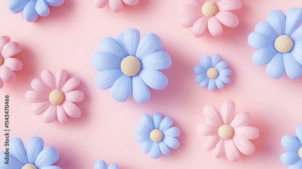 Fototapeta premium Colorful flowers on a pastel background.