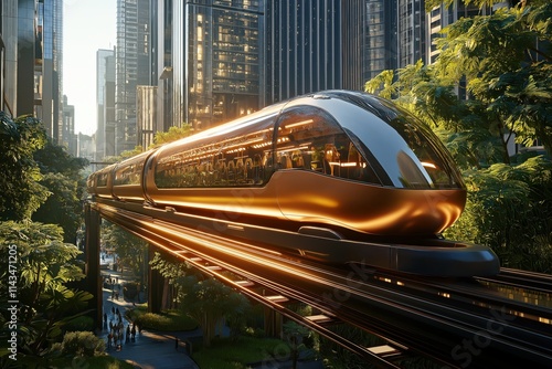 Futuristic Monorail Train in Urban Jungle Setting