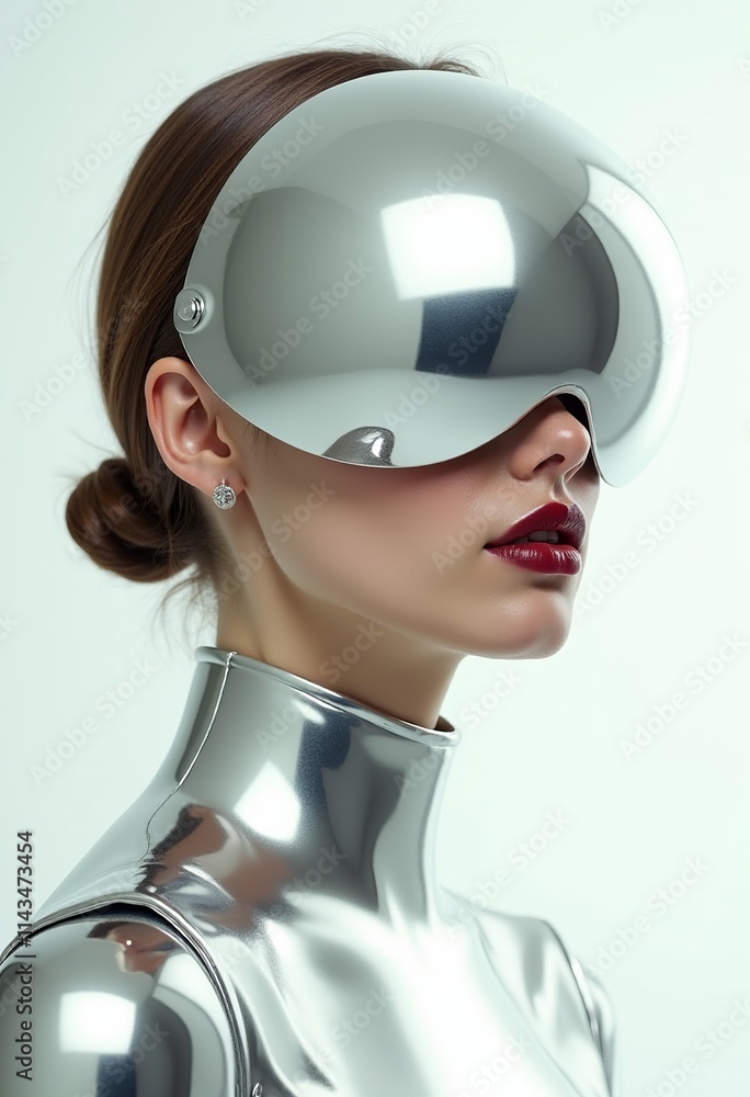 Close-Up of a Stylish Woman in Profile, Wearing Fashionable Reflective Glasses and Metallic Attire, Capturing a Sci-Fi Aesthetic
Close-Up of a Stylish Woman in Profile, Wearing Fashionable Reflective Glasses and Metallic Attire, Capturing a Sci-Fi Aesthetic