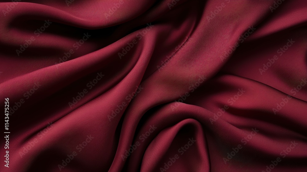 Fototapeta premium Deep crimson fabric with soft folds and rich texture. Ideal for luxury, fashion, or textile background designs.