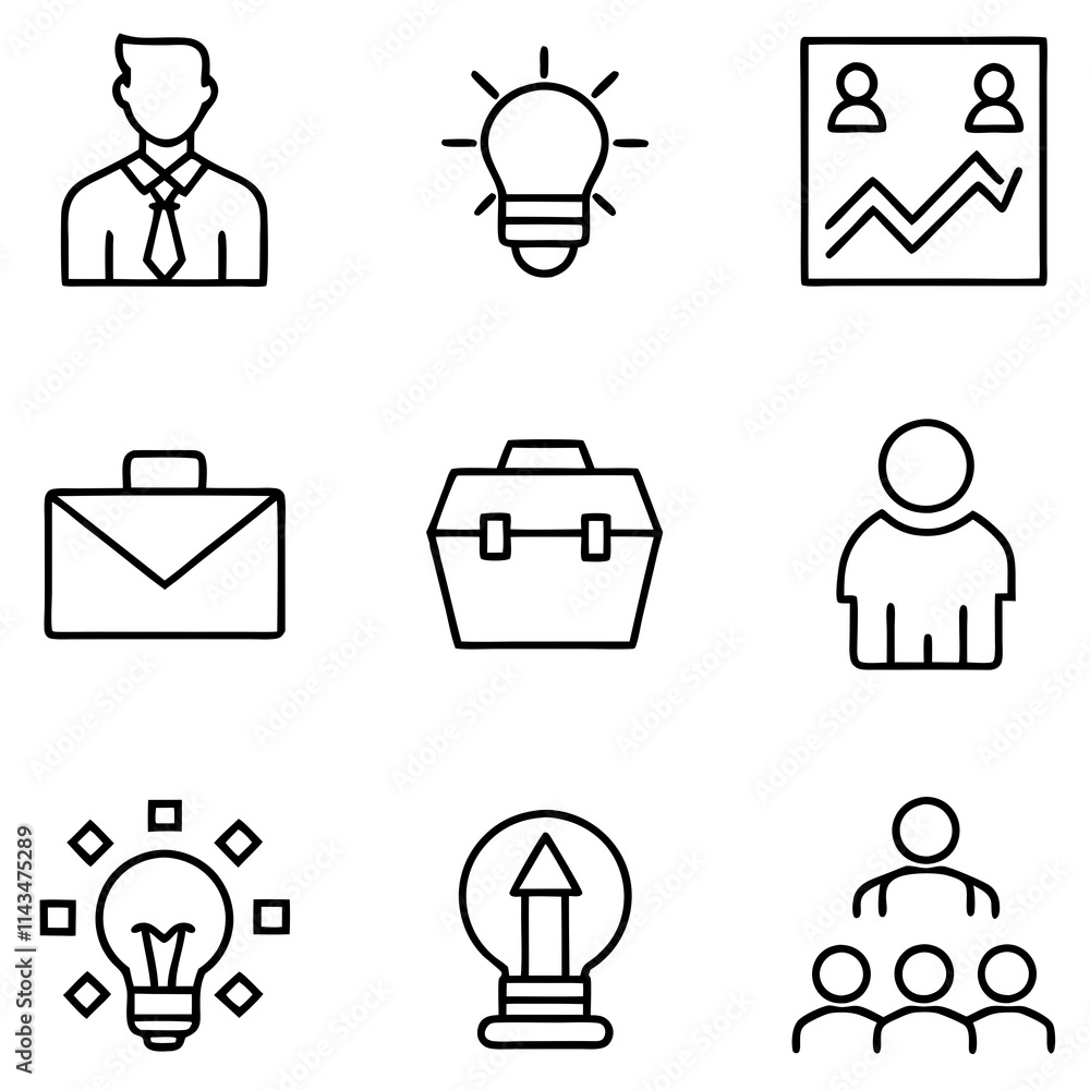 set of Business related icons with editable lines set of Business related icons with editable lines