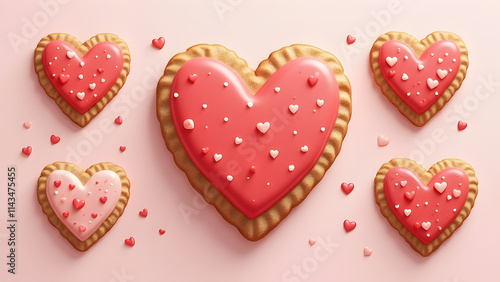 Collection set of Valentine's heart shape of cookies isolated on white background. 