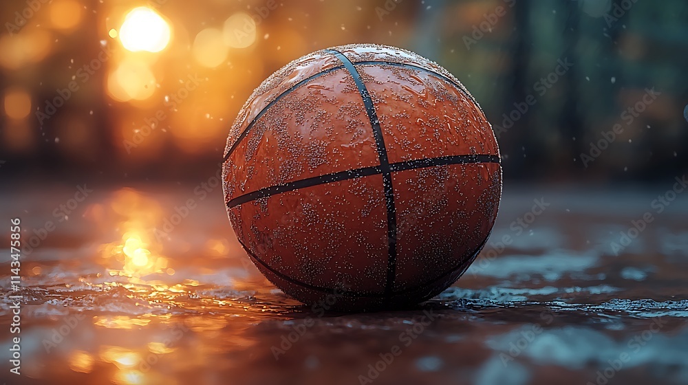 Wet Basketball at Sunset Near Woods Wet Basketball at Sunset Near Woods