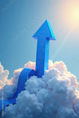 A blue arrow pointing upwards from a cloud with a subtle gradient effect, vectorart, bluearrow photo