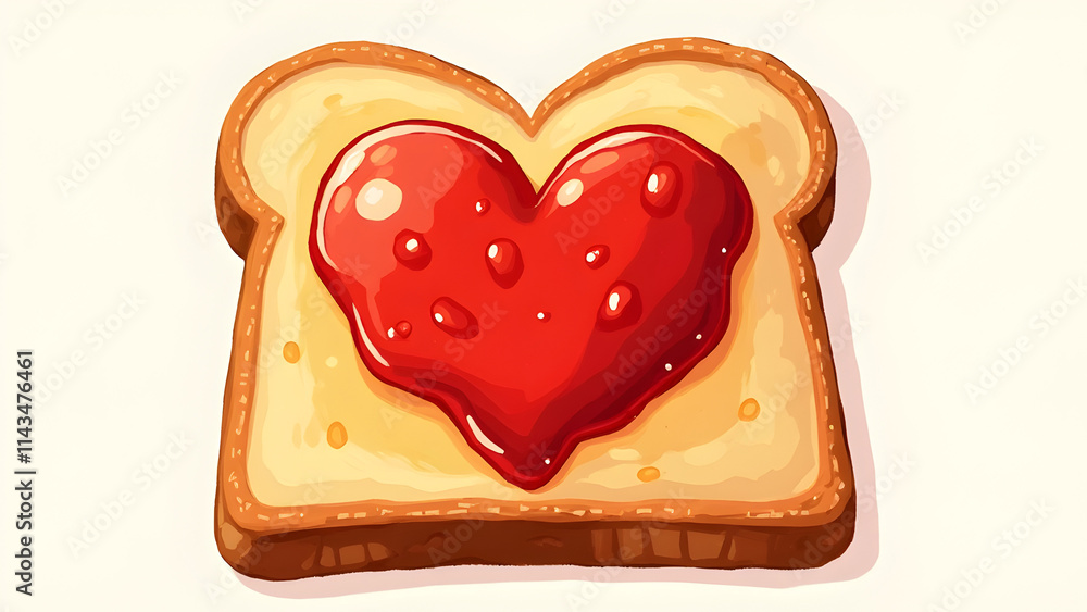 Jam heart drawn on a piece of morning bread for Valentine's Day. Jam heart drawn on a piece of morning bread for Valentine's Day.