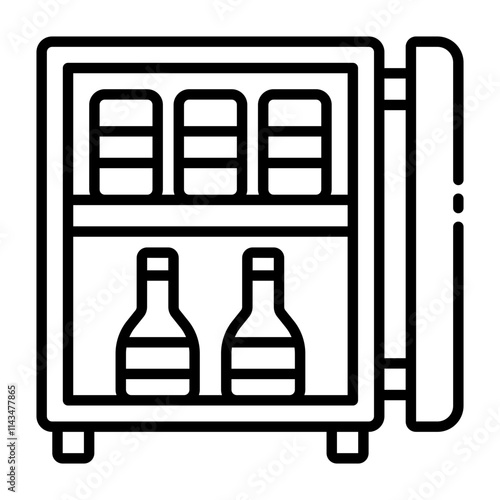 Mini bar fridge outline icon representing in room refreshment
