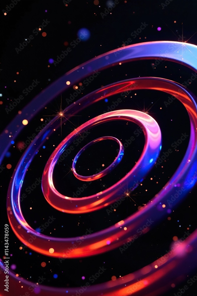 Obraz premium Abstract open circles spinning in a random, organic pattern on a black background, swirling motion, circles