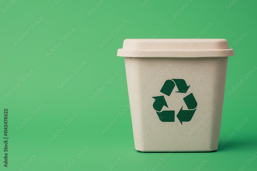 environment impact ecosystem recyclingcarbon global warming concept. Eco-friendly container with recycling symbol on a green background. environment impact ecosystem recyclingcarbon global warming concept. Eco-friendly container with recycling symbol on a green background.