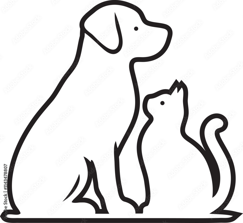 Minimalist Line Art of a Dog and Cat Silhouette Minimalist Line Art of a Dog and Cat Silhouette