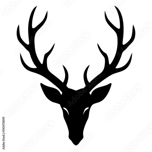 a black silhouette of a pair of deer antlers with head the head