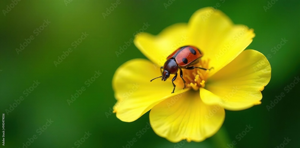 A brown bean bug resting on the petals of a yellow Charleston rose against a blurred green background, entomology, riptortus clavatus, leafy greens A brown bean bug resting on the petals of a yellow Charleston rose against a blurred green background, entomology, riptortus clavatus, leafy greens