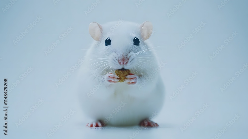 Adorable White Mouse Eating Small Food Pellet Adorable White Mouse Eating Small Food Pellet