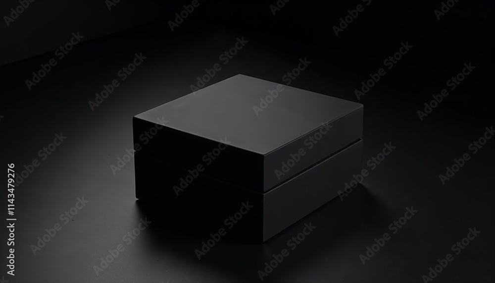 Black gift box on dark moody background Black gift box on dark moody background