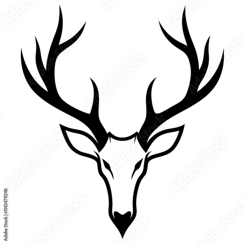 a black silhouette of a pair of deer antlers with head the head