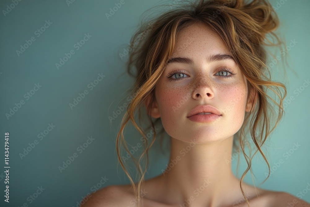 Woman Skincare Blue Background Minimalism Calm Tranquility Portrait Natural Light Woman Skincare Blue Background Minimalism Calm Tranquility Portrait Natural Light