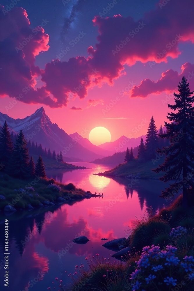 A delicate balance of warm pink and cool purple shades, softening into a breathtaking sunset, with the first starlight starting to illuminate the evening, starlight, pink A delicate balance of warm pink and cool purple shades, softening into a breathtaking sunset, with the first starlight starting to illuminate the evening, starlight, pink
