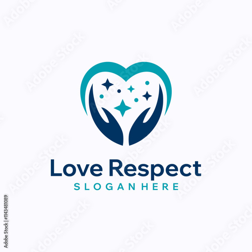 Love care logo design template. Heart with hands concept. Creative vector symbol.