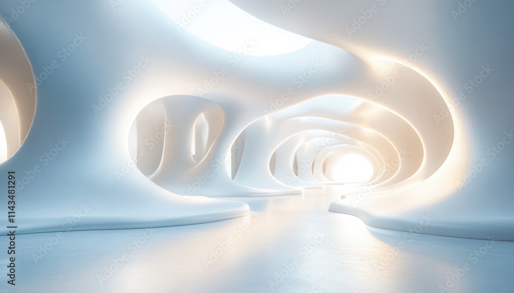 Obraz premium Futuristic Abstract Minimalistic Interior Design with Soft Curves and Gentle Lighting