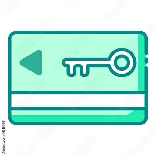 Key card green filled line icon for electronic access to hotel rooms