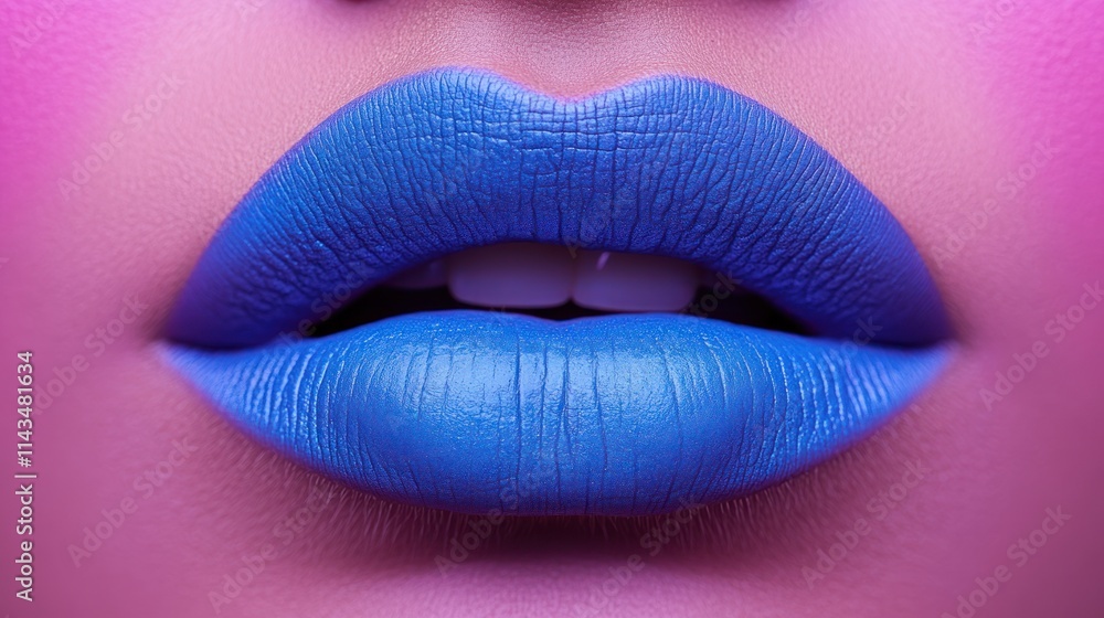 Close-up of vibrant blue lips, smooth texture. Close-up of vibrant blue lips, smooth texture.