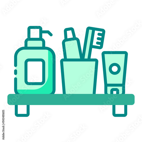 Bathroom toiletries green filled line icon representing essential personal care